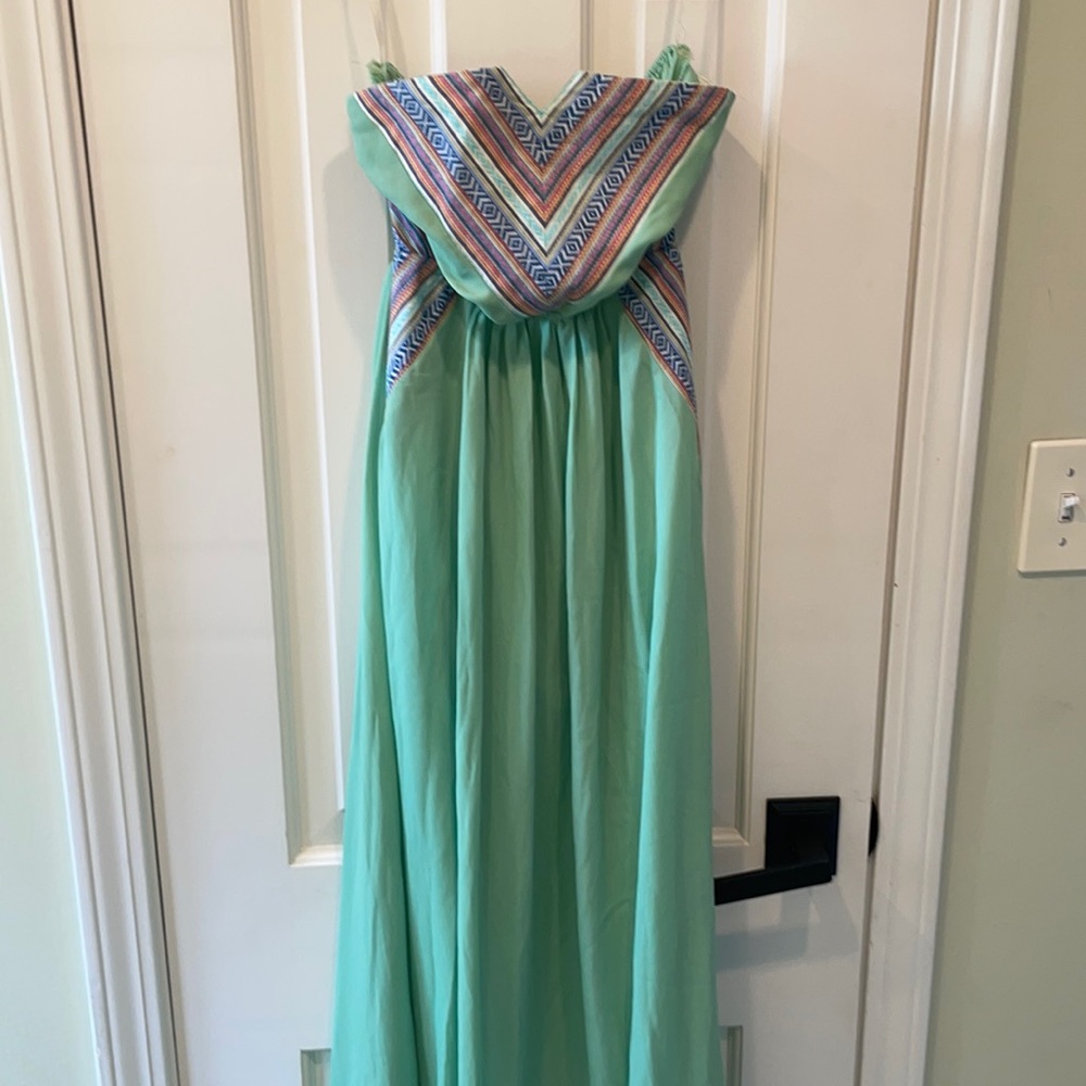 Patterned Green Strapless Maxi